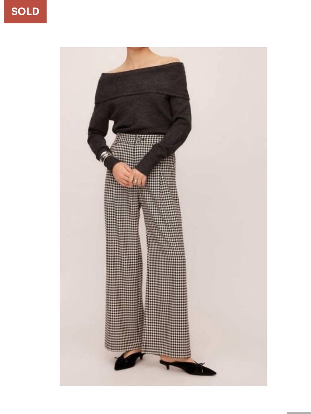 FIFTEEN TWENTY Pants Womens Medium Black White Gingham Mina Wide Leg Plaid
